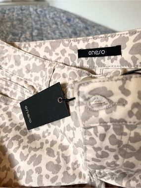 Oneso Women's Beige Animal Print Jeans
